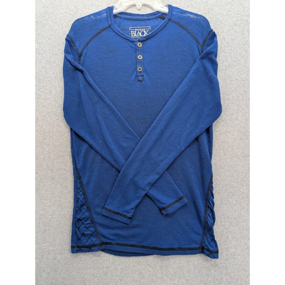 Buckle Black Henley Shirt Mens Small Blue Thermal Waffle Quilted Long Sleeve